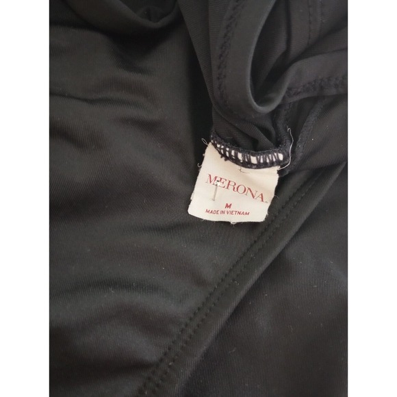 Merona Ladies Medium Black Sexy One Piece Swimsuit Ruched Tummy Hiding Gold - Picture 6 of 8